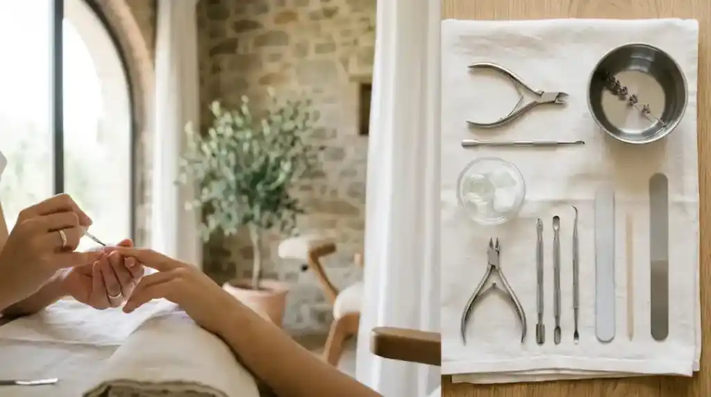 Attrezzi professionali per manicure e pedicure disposti con cura