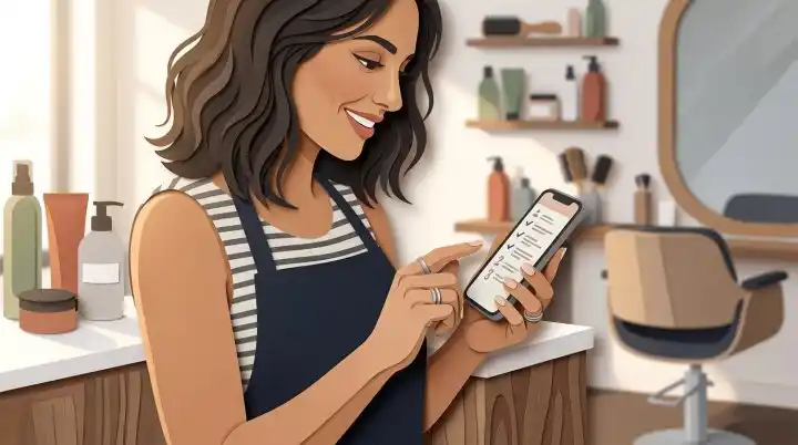 Artigiano che usa il telefono al bancone della propria bottega