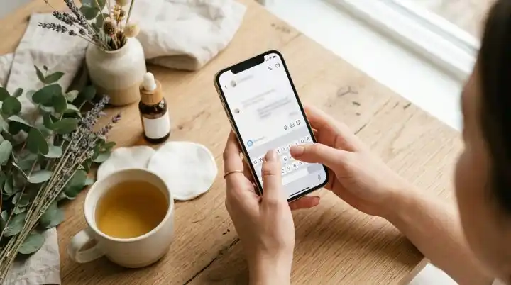 Schermo del telefono con bozza di testo per social media