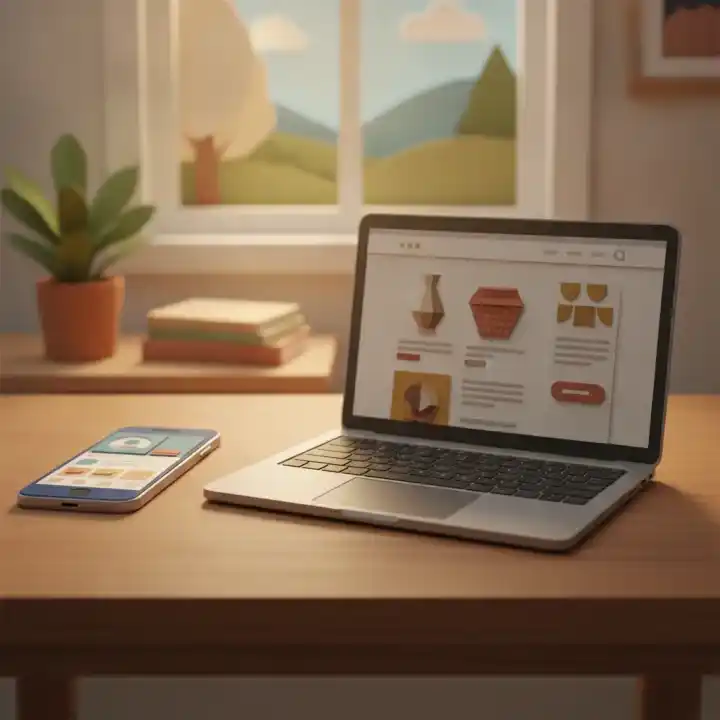 Smartphone che mostra un profilo Instagram di un'attività locale affiancato da un computer portatile con un sito web pulito e professionale