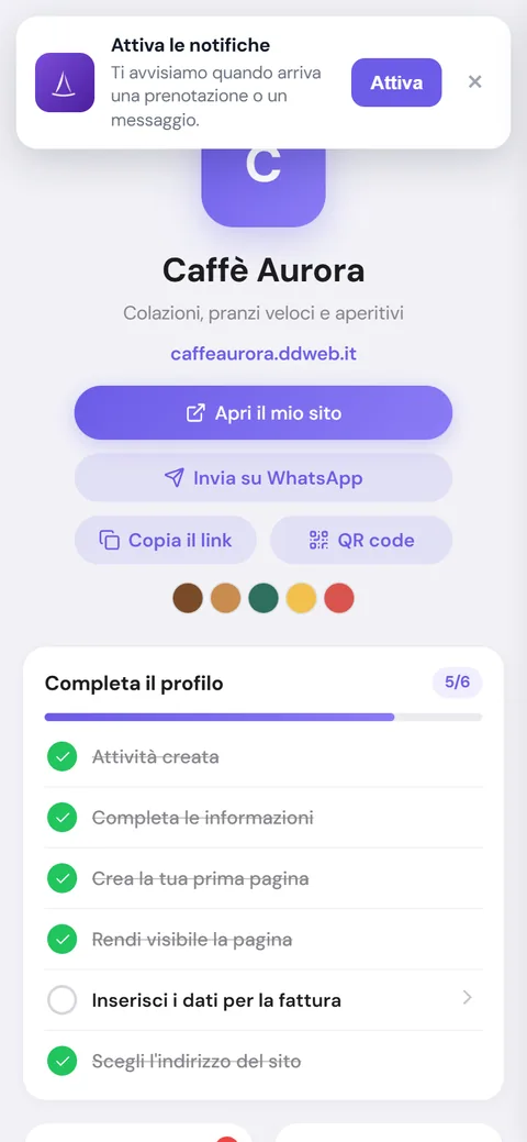 Riquadro Attiva le notifiche nella schermata principale