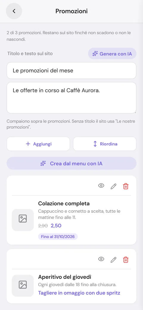 Elenco delle promozioni